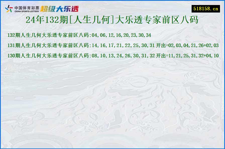 24年132期[人生几何]大乐透专家前区八码