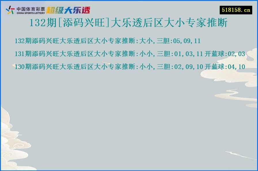 132期[添码兴旺]大乐透后区大小专家推断