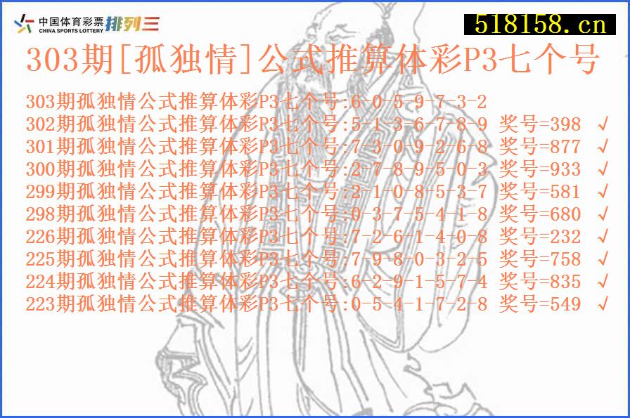 303期[孤独情]公式推算体彩P3七个号