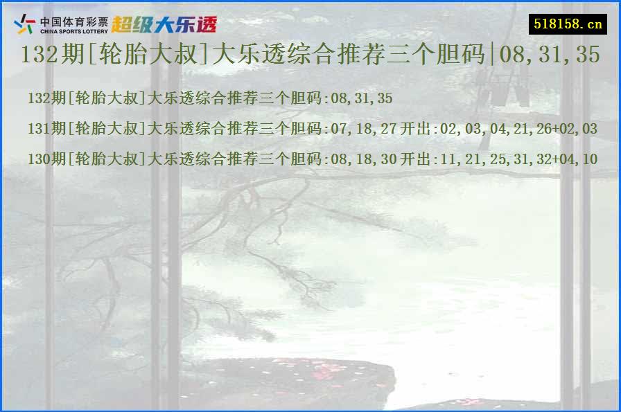 132期[轮胎大叔]大乐透综合推荐三个胆码|08,31,35