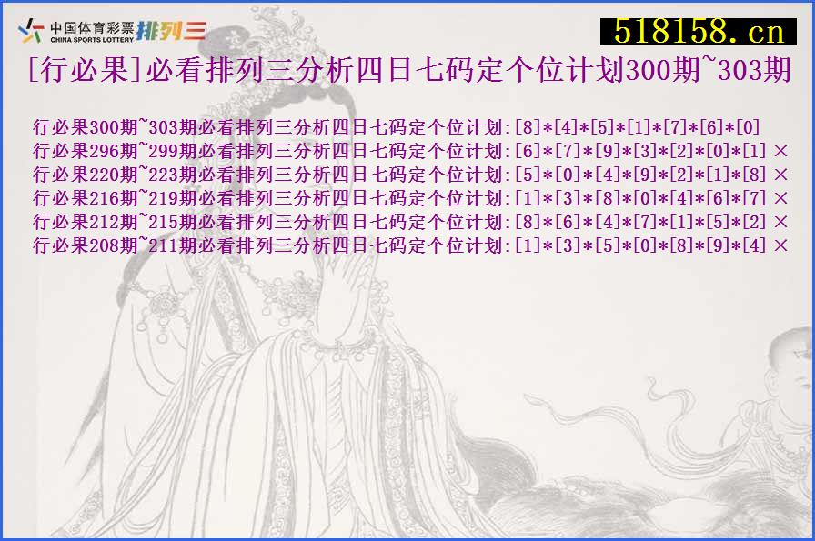 [行必果]必看排列三分析四日七码定个位计划300期~303期