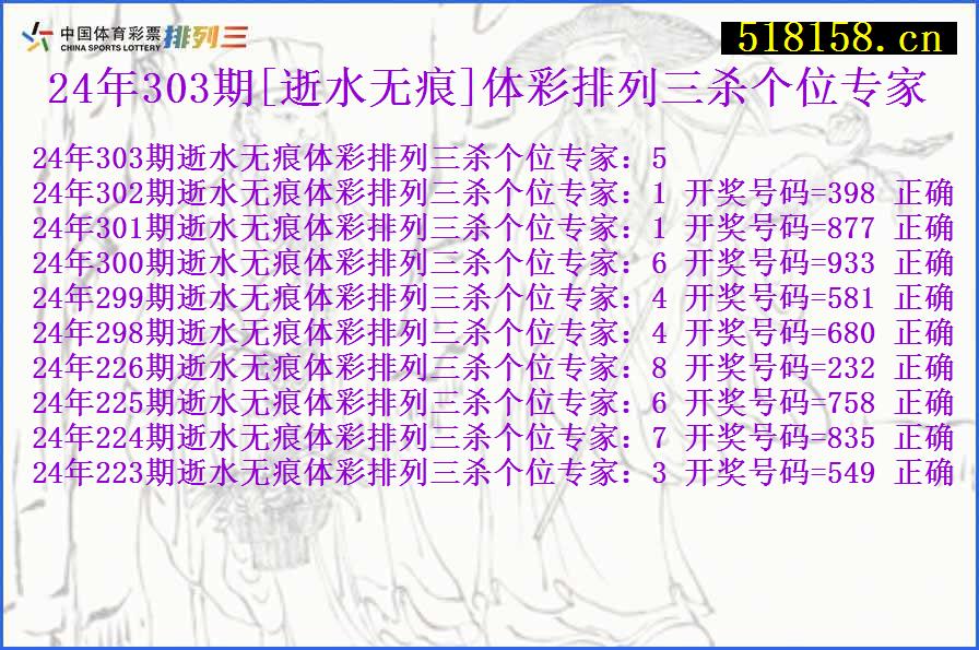 24年303期[逝水无痕]体彩排列三杀个位专家