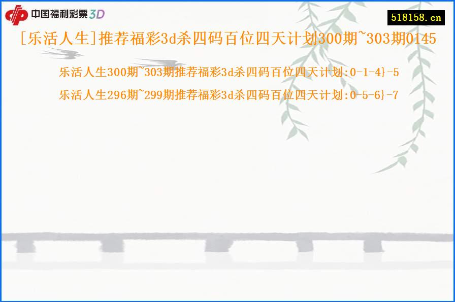 [乐活人生]推荐福彩3d杀四码百位四天计划300期~303期0145