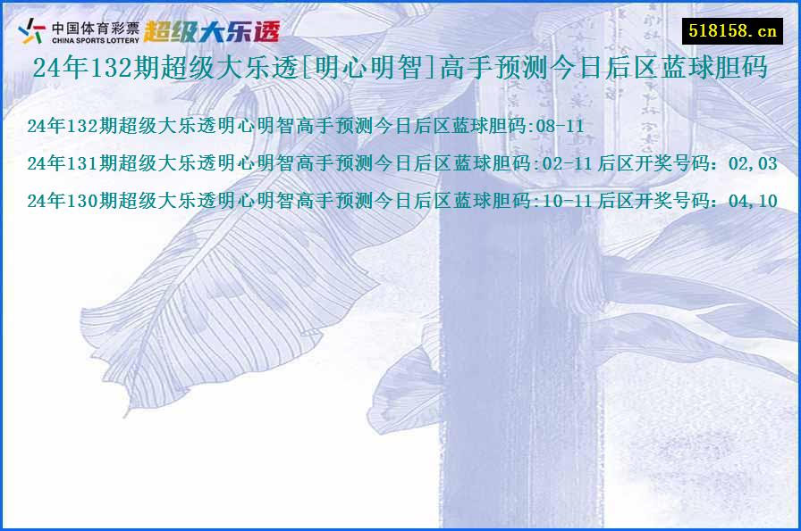 24年132期超级大乐透[明心明智]高手预测今日后区蓝球胆码