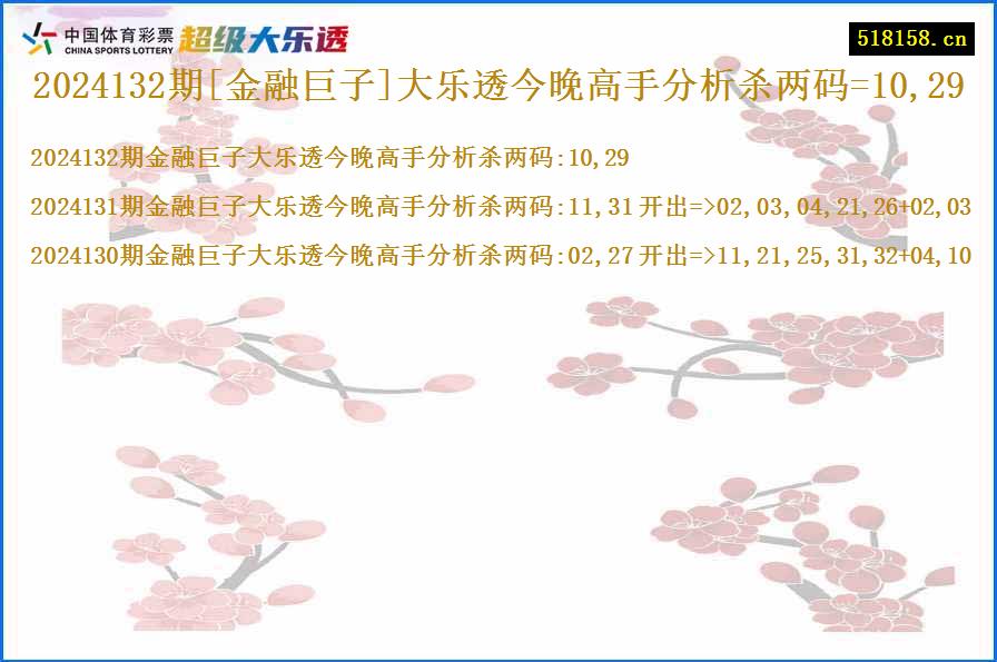 2024132期[金融巨子]大乐透今晚高手分析杀两码=10,29