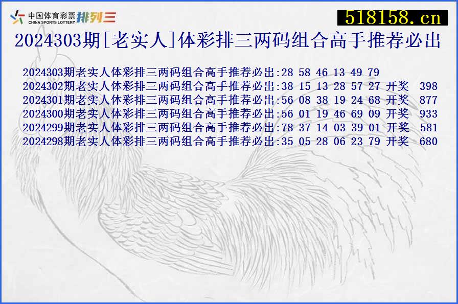 2024303期[老实人]体彩排三两码组合高手推荐必出