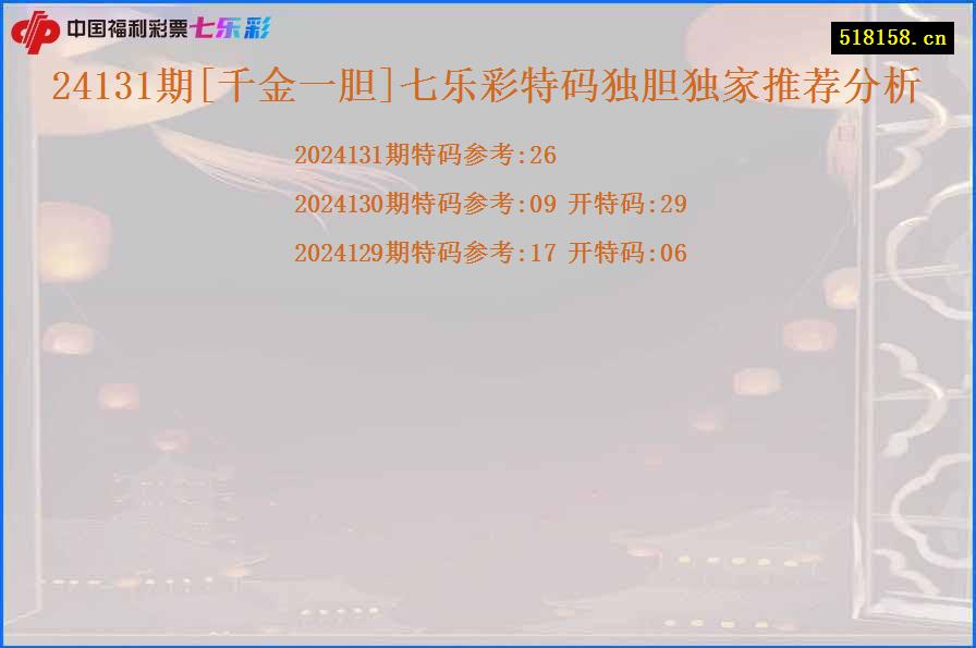 24131期[千金一胆]七乐彩特码独胆独家推荐分析