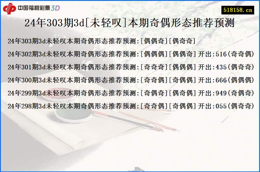 24年303期3d[未轻叹]本期奇偶形态推荐预测