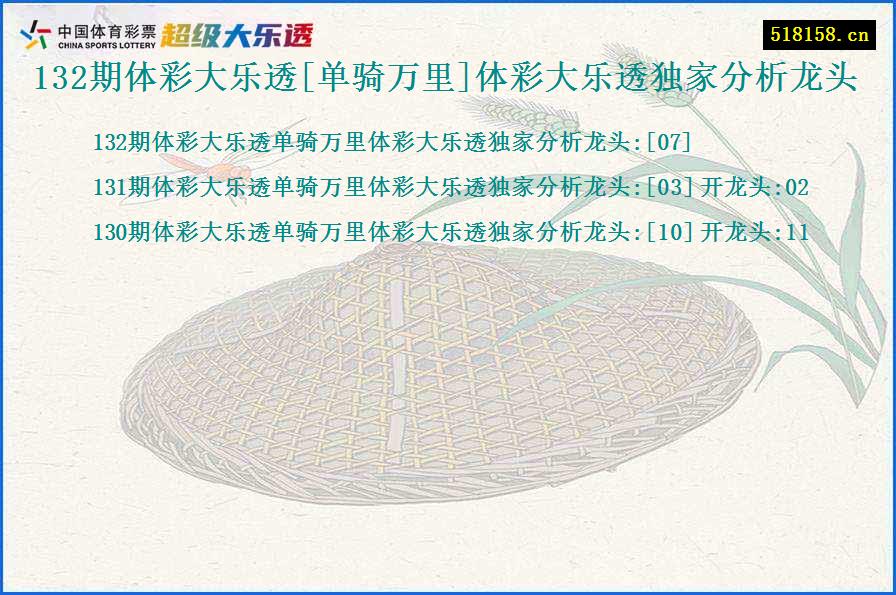 132期体彩大乐透[单骑万里]体彩大乐透独家分析龙头