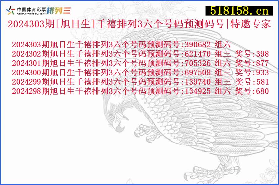 2024303期[旭日生]千禧排列3六个号码预测码号|特邀专家