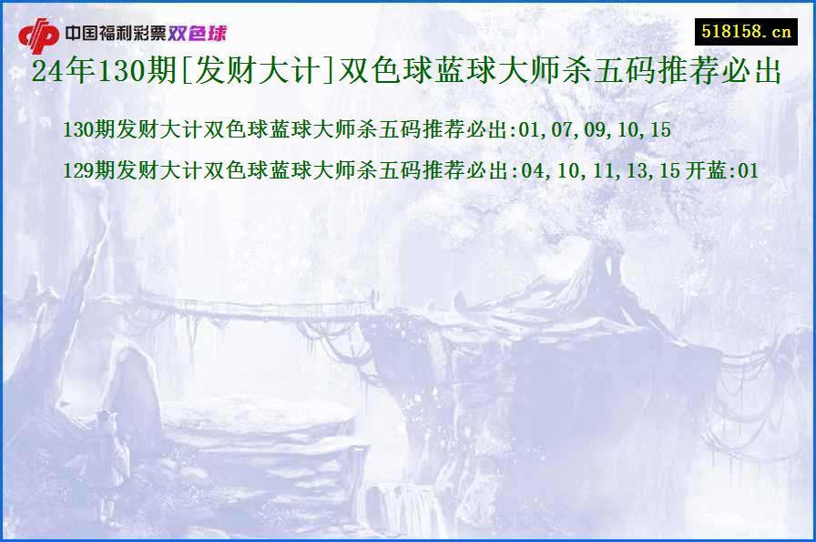 24年130期[发财大计]双色球蓝球大师杀五码推荐必出