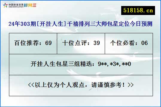 24年303期[开挂人生]千禧排列三大师包星定位今日预测