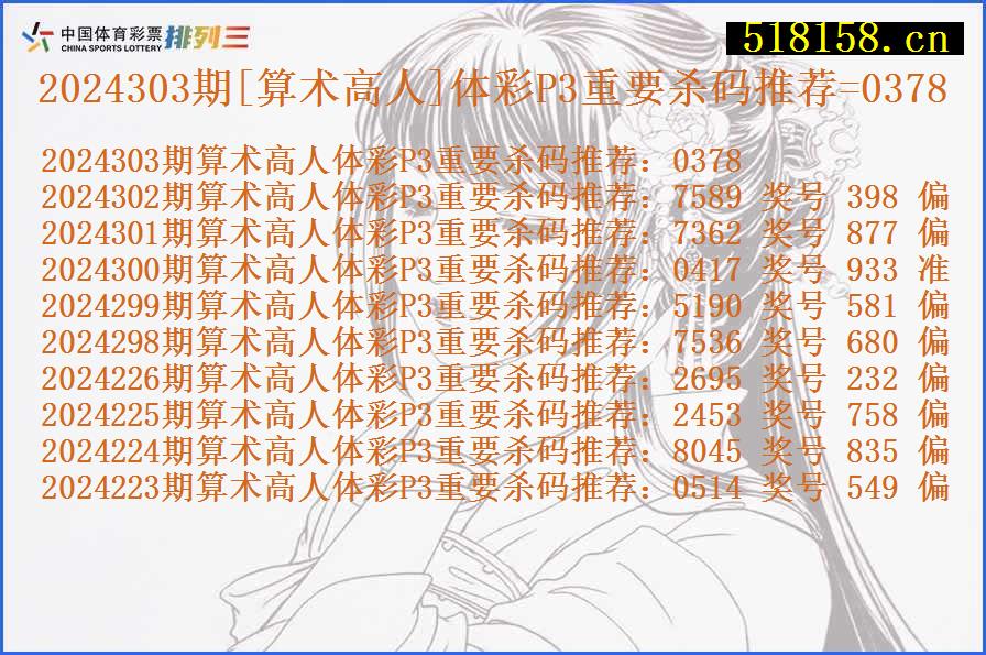 2024303期[算术高人]体彩P3重要杀码推荐=0378