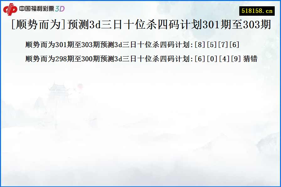 [顺势而为]预测3d三日十位杀四码计划301期至303期