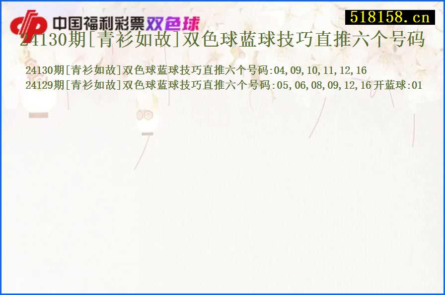 24130期[青衫如故]双色球蓝球技巧直推六个号码