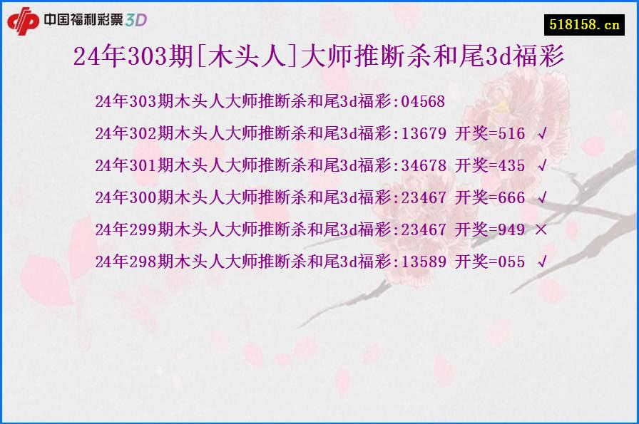 24年303期[木头人]大师推断杀和尾3d福彩