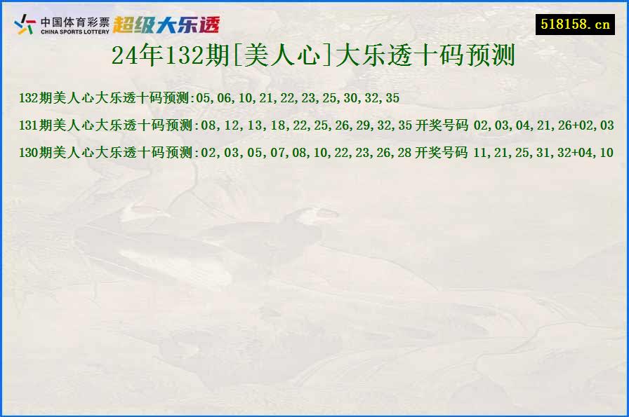 24年132期[美人心]大乐透十码预测