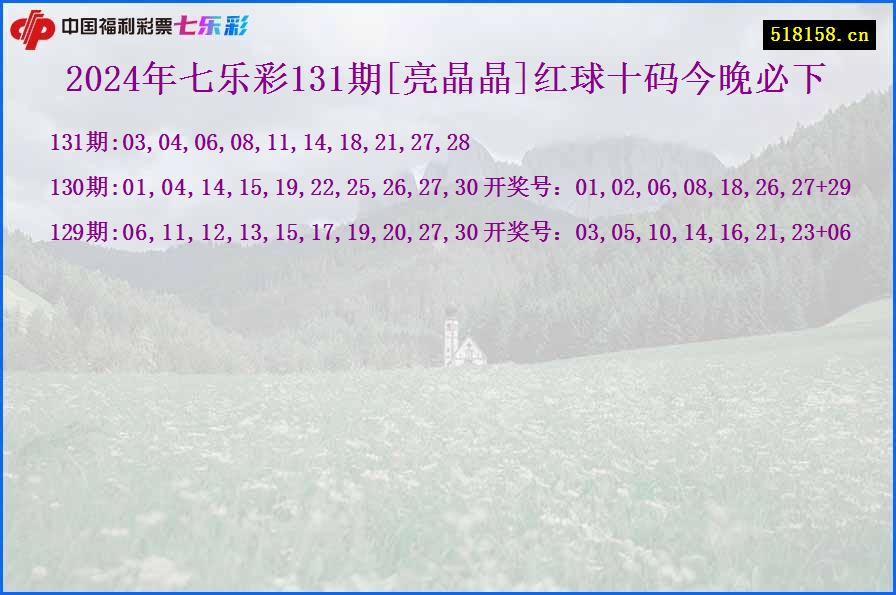 2024年七乐彩131期[亮晶晶]红球十码今晚必下