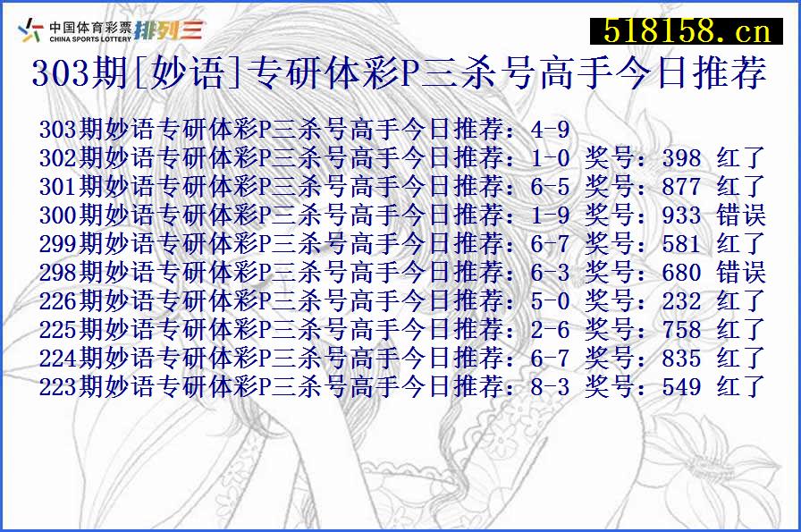 303期[妙语]专研体彩P三杀号高手今日推荐