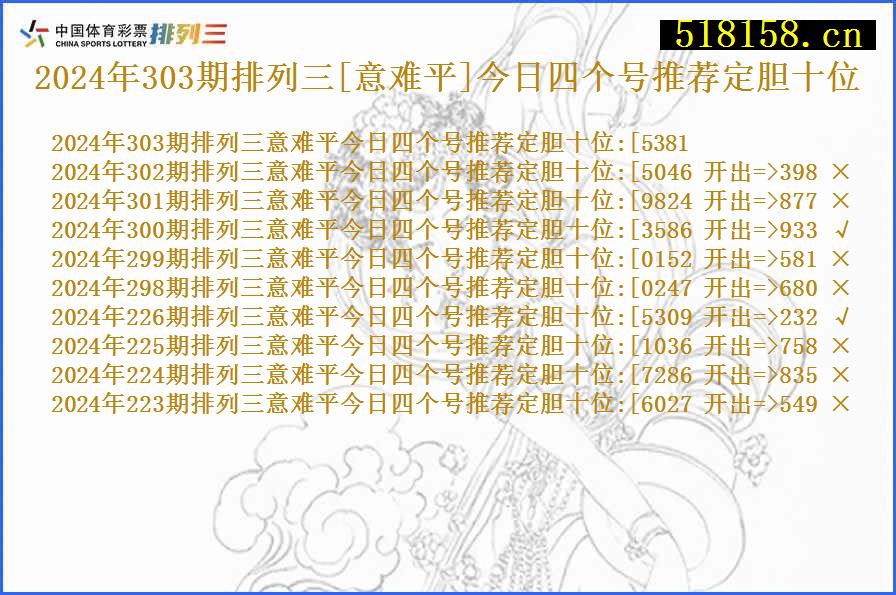 2024年303期排列三[意难平]今日四个号推荐定胆十位