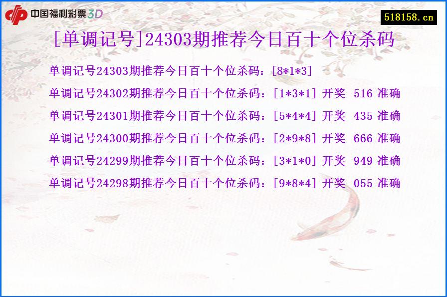 [单调记号]24303期推荐今日百十个位杀码