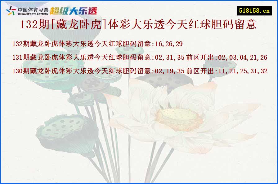 132期[藏龙卧虎]体彩大乐透今天红球胆码留意