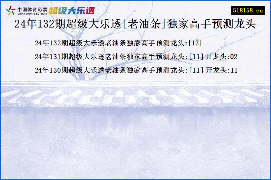 24年132期超级大乐透[老油条]独家高手预测龙头