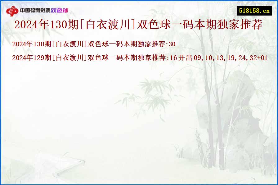 2024年130期[白衣渡川]双色球一码本期独家推荐