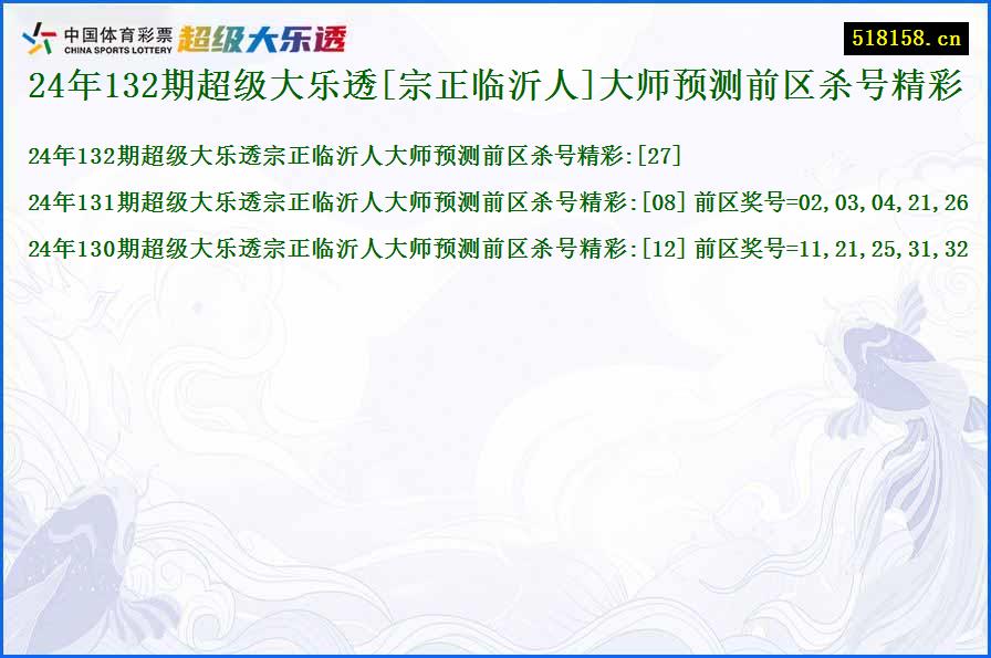 24年132期超级大乐透[宗正临沂人]大师预测前区杀号精彩