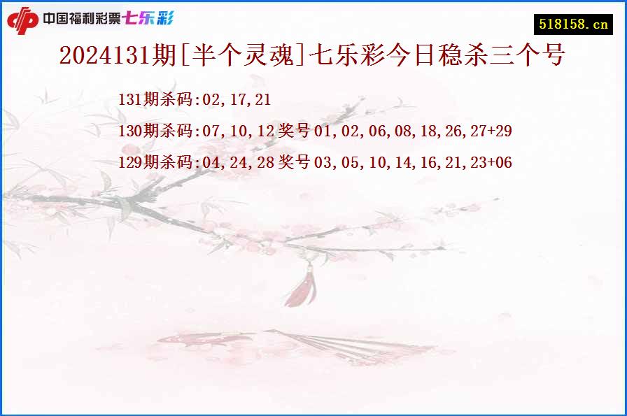 2024131期[半个灵魂]七乐彩今日稳杀三个号