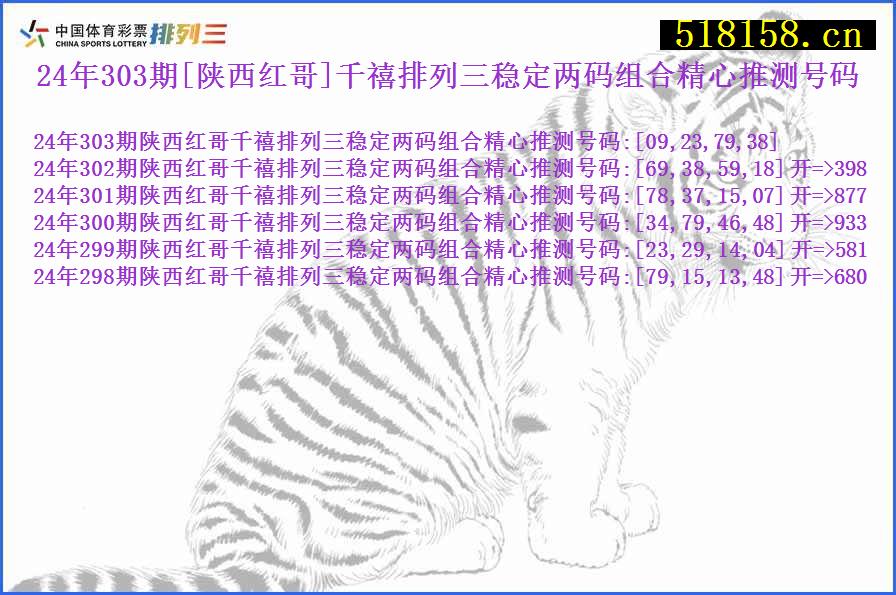 24年303期[陕西红哥]千禧排列三稳定两码组合精心推测号码