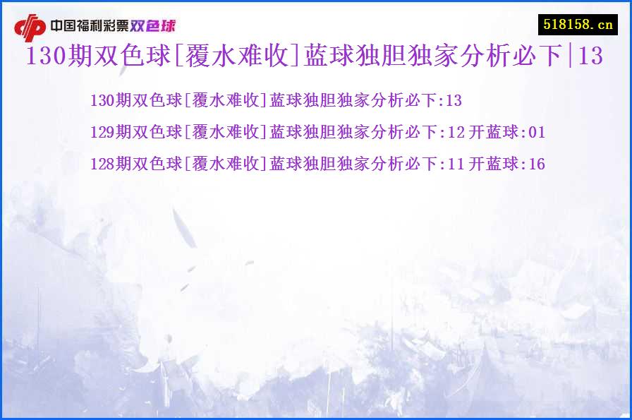 130期双色球[覆水难收]蓝球独胆独家分析必下|13