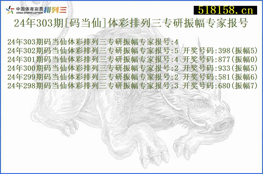 24年303期[码当仙]体彩排列三专研振幅专家报号