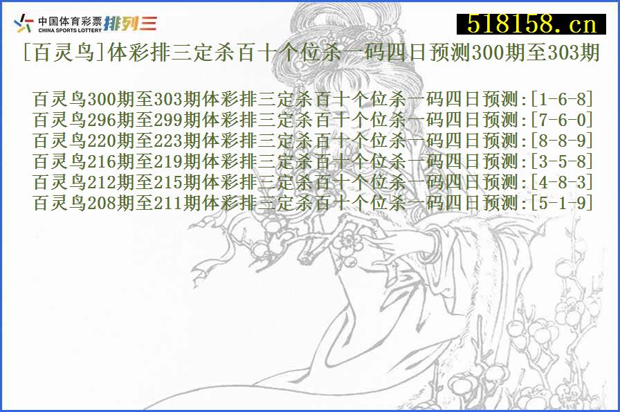 [百灵鸟]体彩排三定杀百十个位杀一码四日预测300期至303期