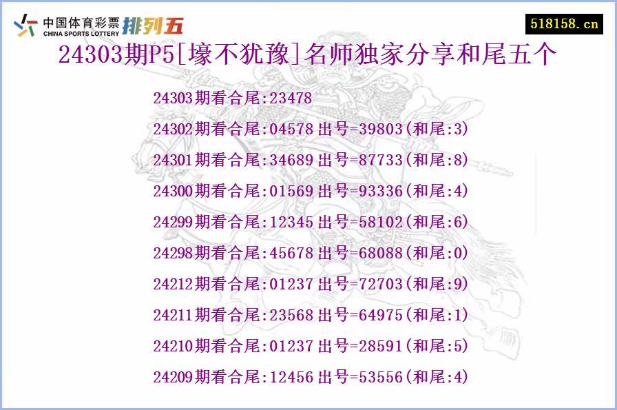 24303期P5[壕不犹豫]名师独家分享和尾五个