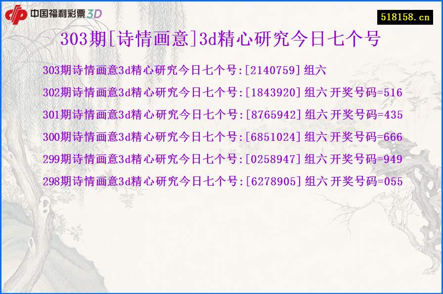 303期[诗情画意]3d精心研究今日七个号