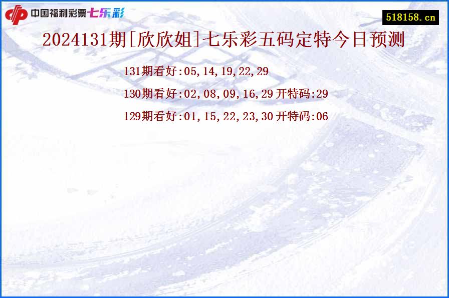 2024131期[欣欣姐]七乐彩五码定特今日预测