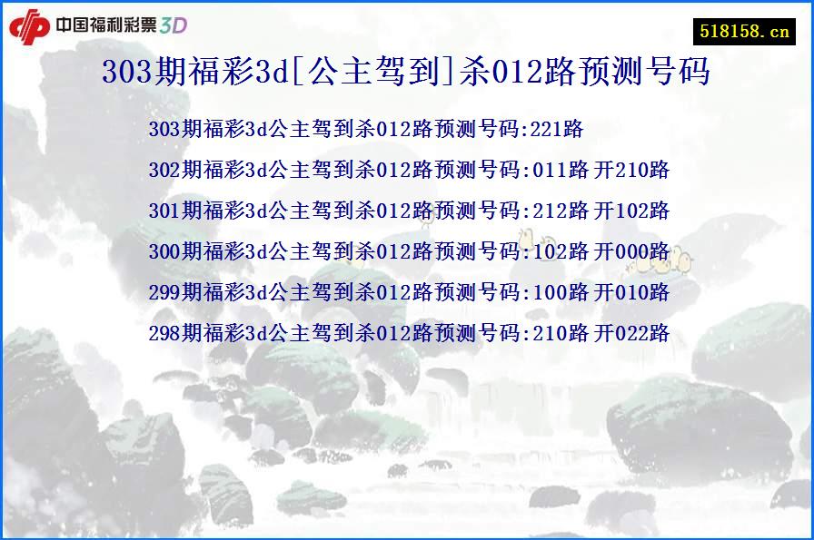 303期福彩3d[公主驾到]杀012路预测号码