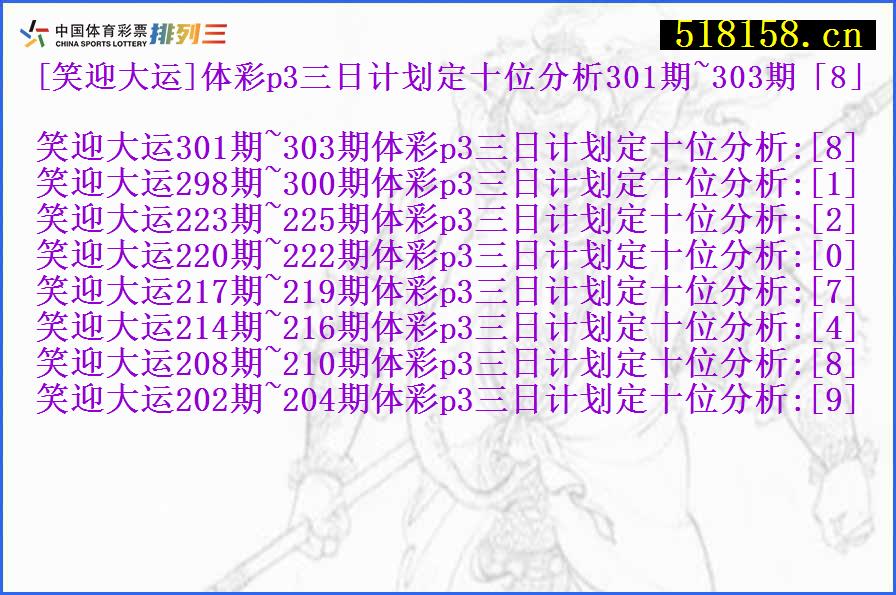 [笑迎大运]体彩p3三日计划定十位分析301期~303期「8」