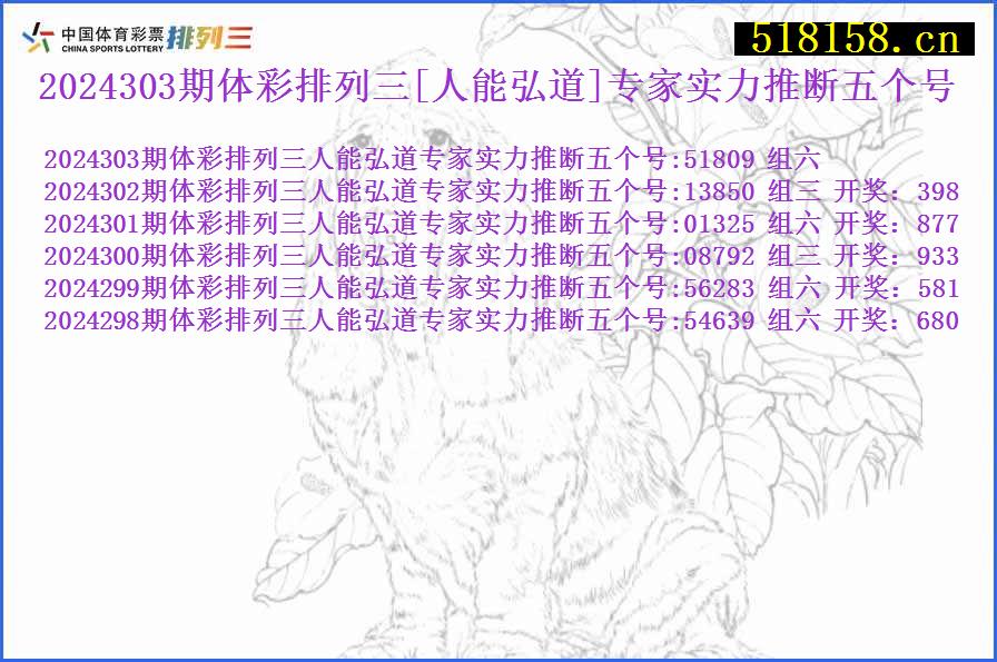 2024303期体彩排列三[人能弘道]专家实力推断五个号