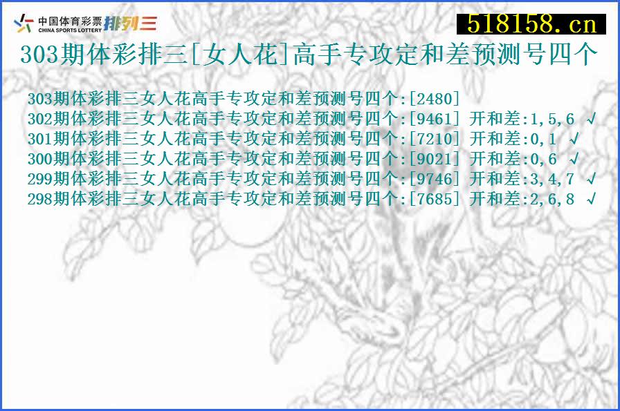 303期体彩排三[女人花]高手专攻定和差预测号四个