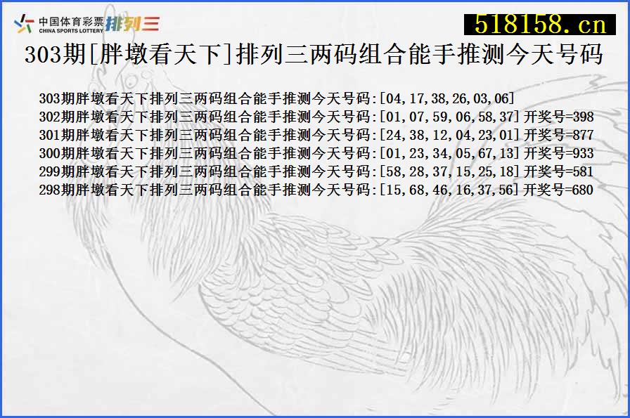 303期[胖墩看天下]排列三两码组合能手推测今天号码