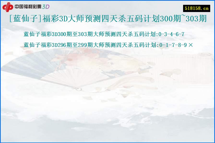 [蓝仙子]福彩3D大师预测四天杀五码计划300期~303期