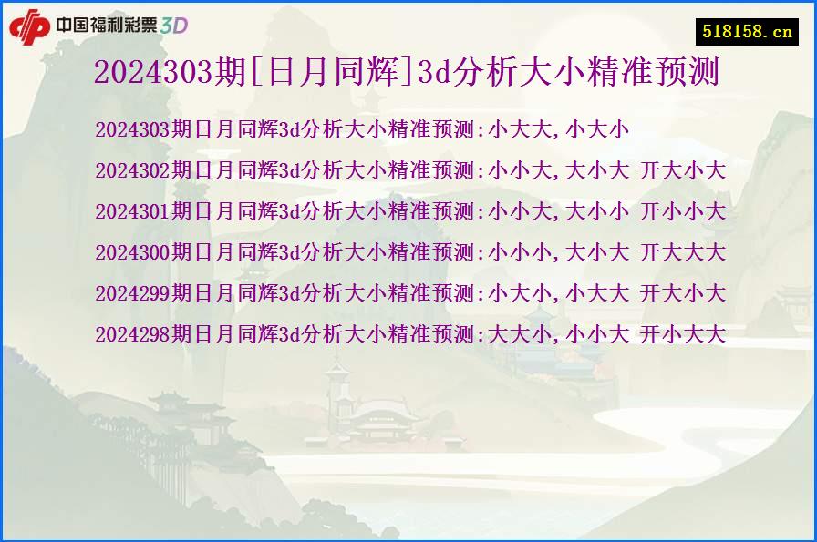 2024303期[日月同辉]3d分析大小精准预测