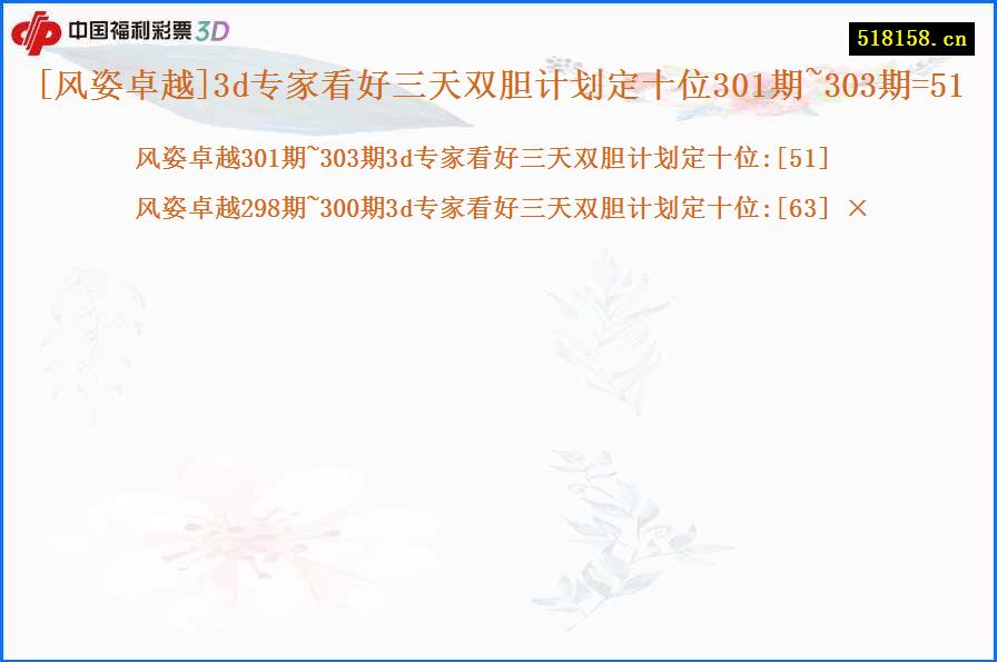 [风姿卓越]3d专家看好三天双胆计划定十位301期~303期=51