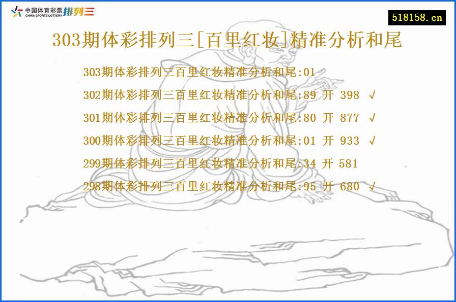 303期体彩排列三[百里红妆]精准分析和尾