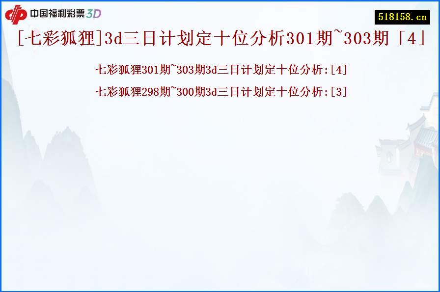 [七彩狐狸]3d三日计划定十位分析301期~303期「4」