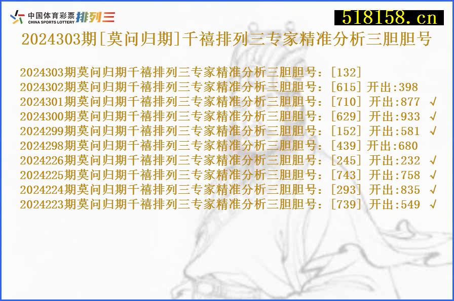 2024303期[莫问归期]千禧排列三专家精准分析三胆胆号