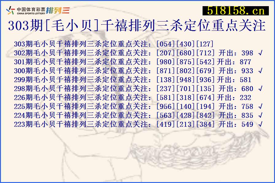 303期[毛小贝]千禧排列三杀定位重点关注