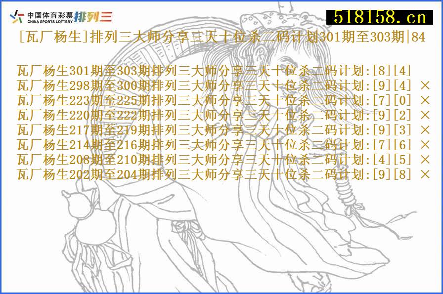 [瓦厂杨生]排列三大师分享三天十位杀二码计划301期至303期|84